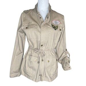 Active USA Women's Aviator Beige/Tan Utility Roll Tab Sleeve Canvas Jacket S